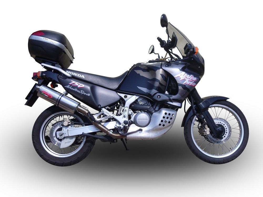 Escape compatible con Honda Africa Twin XRV 750 RD07 1993-2003, Trioval, Escape legal, homologado, silenciador con db killer desmontable y tubo de conexión específico 