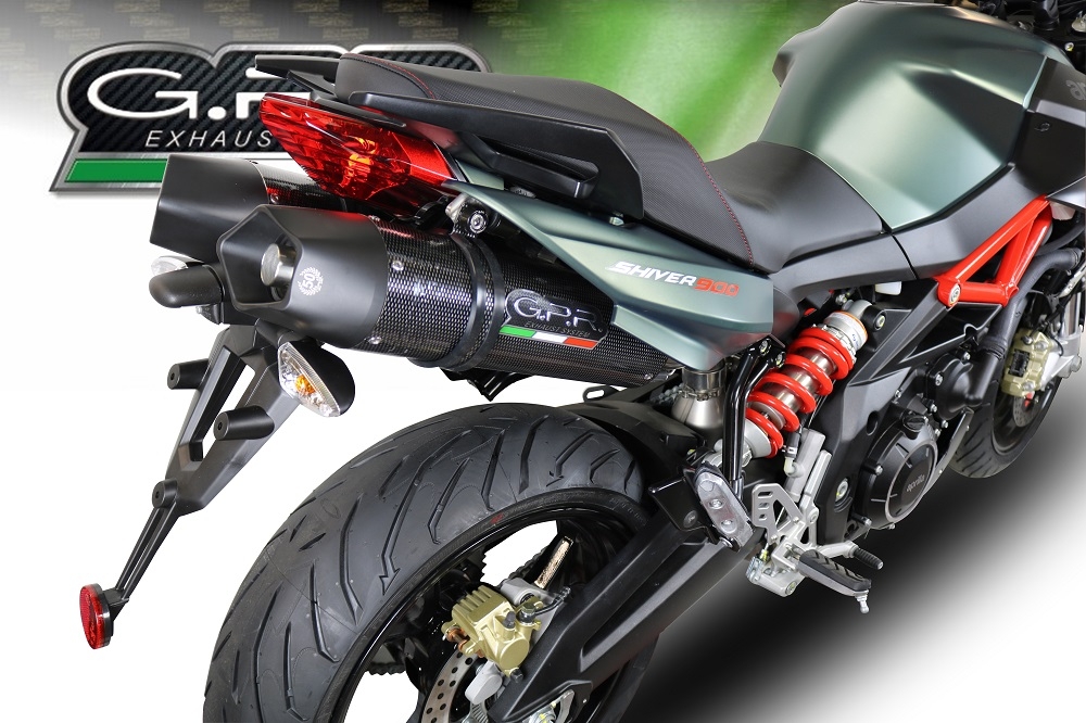 Escape compatible con Aprilia Shiver 900 2017-2020, GP Evo4 Poppy, Par de terminales de escape homologados, con db killer extraíbles y tubos de conexión específicos 