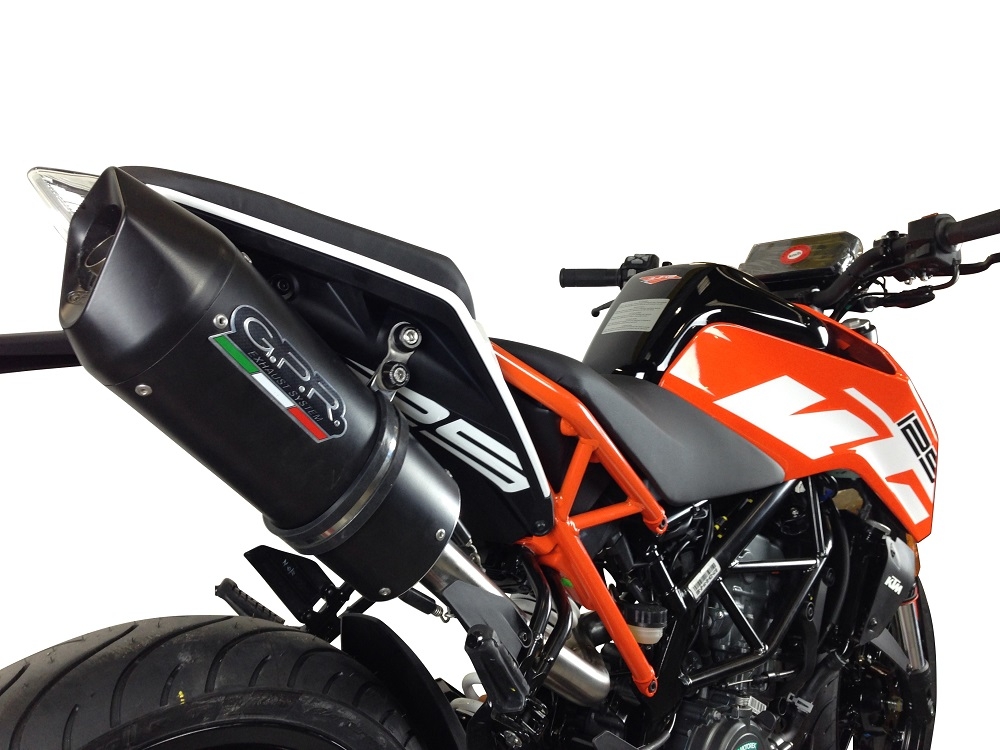 Escape compatible con Ktm Duke 125 2017-2020, Furore Evo4 Nero, Escape legal, homologado, silenciador con catalizador, db killer desmontable y tubo de conexión específico 
