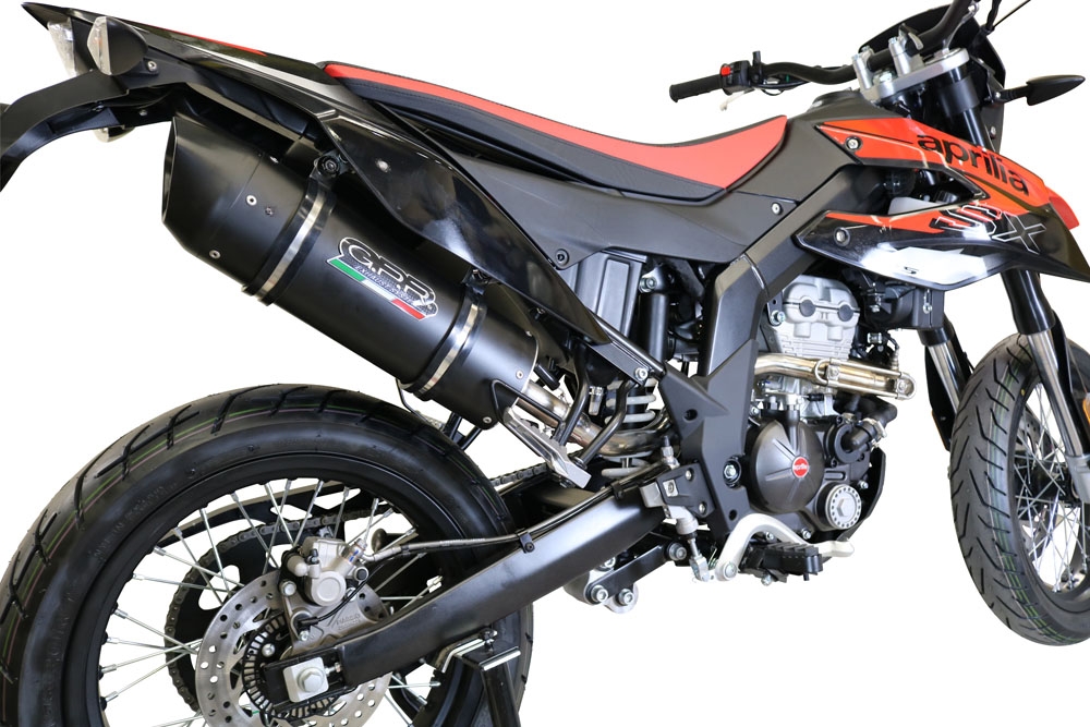Escape compatible con Aprilia Rx 125 2018-2020, Furore Nero, Escape racing, silenciador con db killer y tubos de conexión 