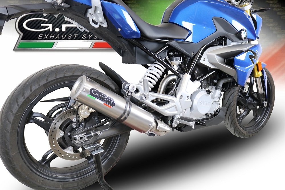 Escape compatible con Bmw G 310 R 2017-2021, M3 Titanium Natural, Escape completo homologado y legal,con catalizador incluido db killer extraíble 