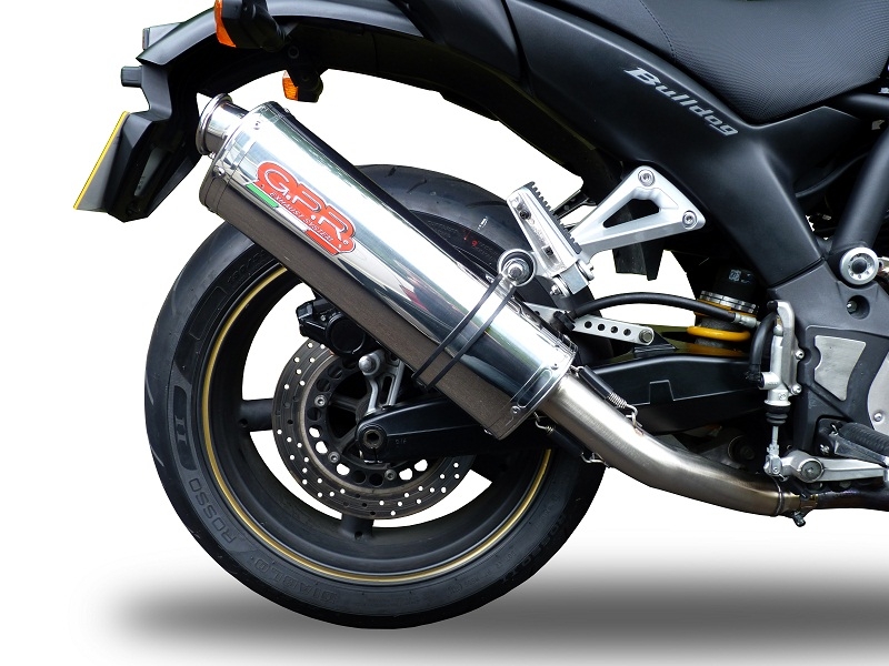 GPR escape compatible con  Yamaha Bt Bulldog 1100 2002-2007, Trioval, Par de terminales de escape homologados, con db killer extraíble, catalizadores y tubo de conexión específico 