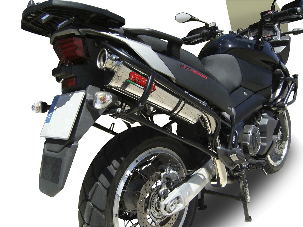 Escape compatible con Aprilia Etv Caponord 1000 Rally 2001-2007, Trioval, Par de terminales de escape homologados, con db killer extraíble, catalizadores y tubo de conexión específico 