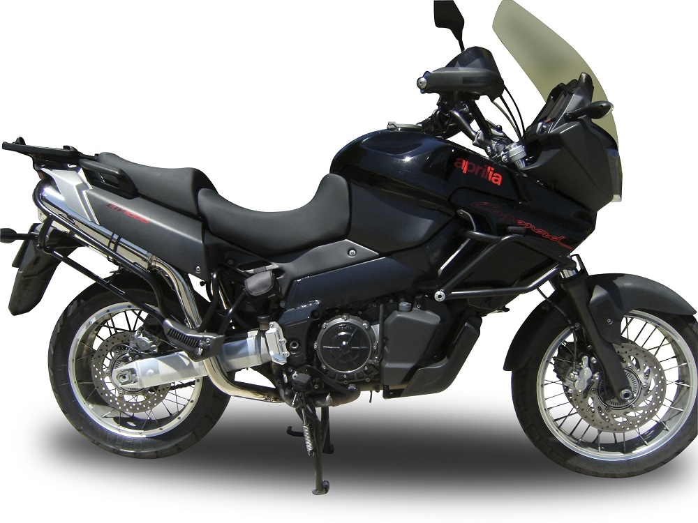Escape compatible con Aprilia Etv Caponord 1000 Rally 2001-2007, Trioval, Par de terminales de escape homologados, con db killer extraíble, catalizadores y tubo de conexión específico 