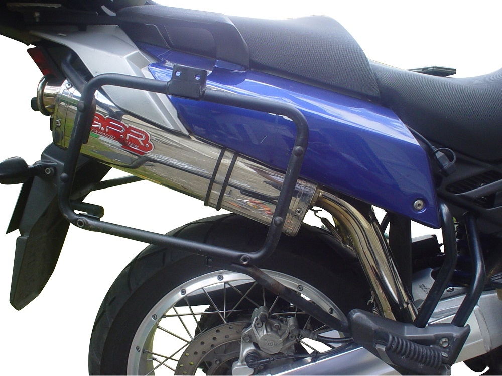 Escape compatible con Aprilia Etv Caponord 1000 Rally 2001-2007, Trioval, Par de terminales de escape homologados, con db killer extraíble, catalizadores y tubo de conexión específico 