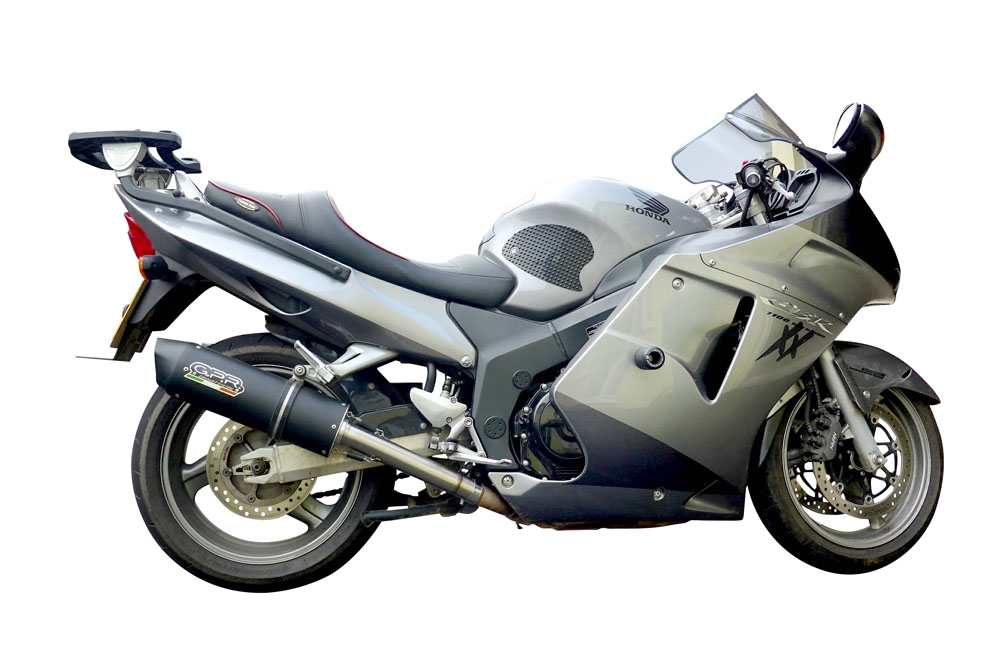 Escape compatible con Honda Cbr1100XX Superblackbird - X Eleven 1997-2006, Furore Nero, Par de terminales de escape homologados, con db killer extraíble, catalizadores y tubo de conexión específico 