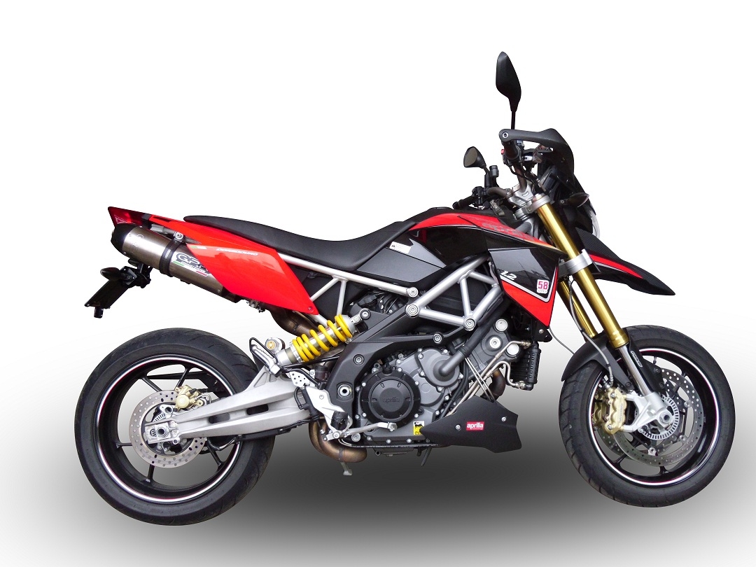 GPR escape compatible con  Aprilia Dorsoduro 1200 2011-2016, New Grand Prix Evo Titanium, Par de terminales de escape homologados, con db killer extraíbles y tubos de conexión específicos 