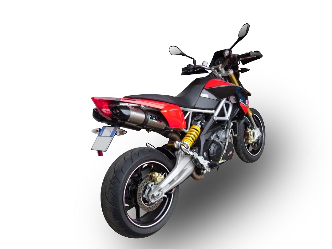 GPR escape compatible con  Aprilia Dorsoduro 1200 2011-2016, New Grand Prix Evo Titanium, Par de terminales de escape homologados, con db killer extraíbles y tubos de conexión específicos 