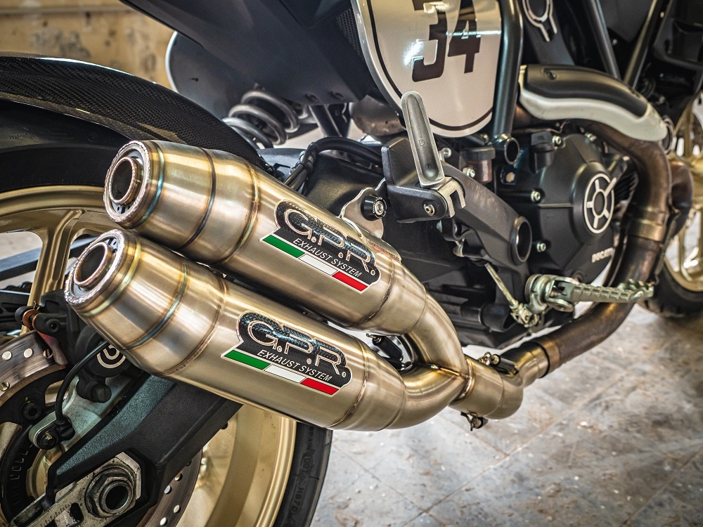 Escape compatible con Ducati Scrambler 800 2017-2020, Deeptone Inox, Par de terminales de escape homologados, con db killer extraíble, catalizadores y tubo de conexión específico 