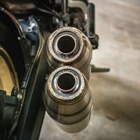 Escape compatible con Ducati Scrambler 800 2017-2020, Deeptone Inox, Par de terminales de escape homologados, con db killer extraíble, catalizadores y tubo de conexión específico 