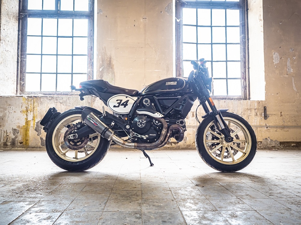 Escape compatible con Ducati Scrambler 800 2015-2016, Gpe Ann. Poppy, Escape legal, homologado, silenciador con catalizador, db killer desmontable y tubo de conexión específico 