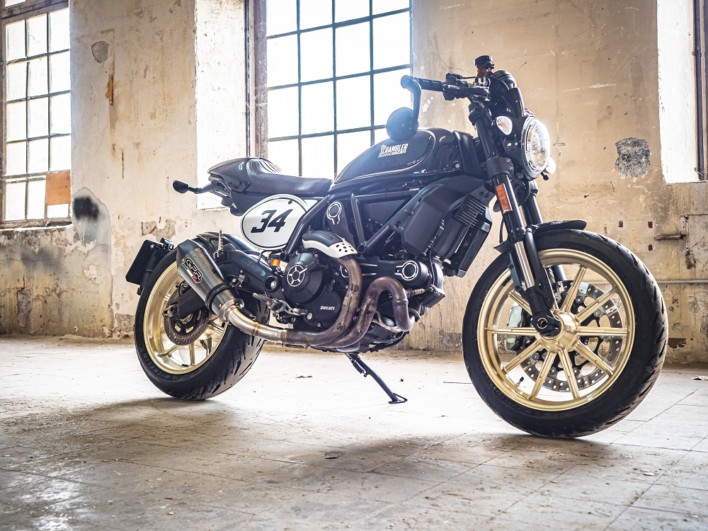 Escape compatible con Ducati Scrambler 800 2015-2016, Gpe Ann. Poppy, Escape legal, homologado, silenciador con catalizador, db killer desmontable y tubo de conexión específico 