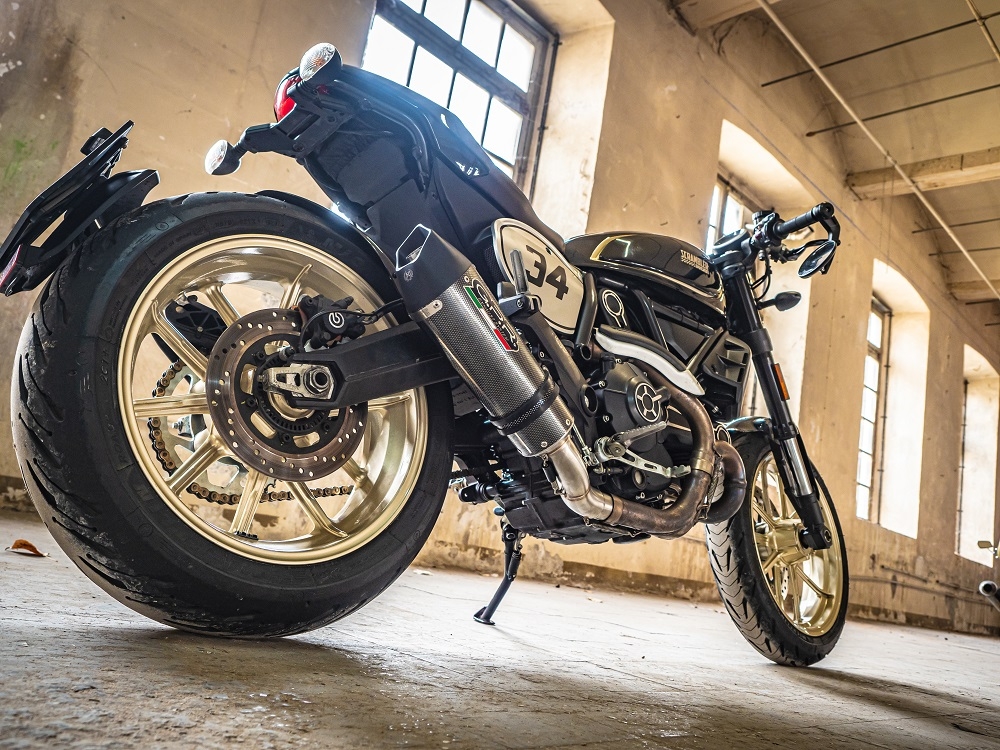 Escape compatible con Ducati Scrambler 800 2015-2016, Gpe Ann. Poppy, Escape legal, homologado, silenciador con catalizador, db killer desmontable y tubo de conexión específico 