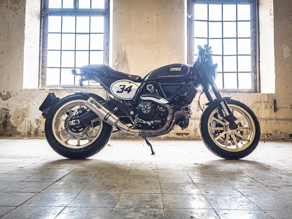 Escape compatible con Ducati Scrambler 800 2017-2020, M3 Titanium Natural, Escape legal, homologado, silenciador con catalizador, db killer desmontable y tubo de conexión específico 