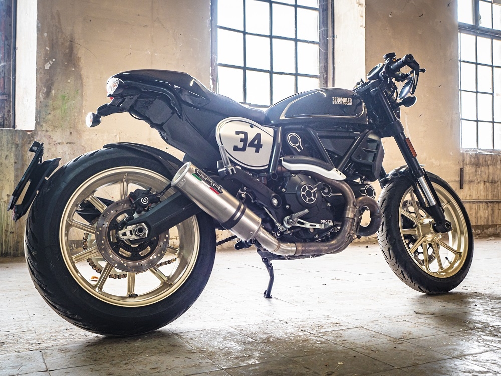 Escape compatible con Ducati Scrambler 800 2017-2020, M3 Titanium Natural, Escape legal, homologado, silenciador con catalizador, db killer desmontable y tubo de conexión específico 
