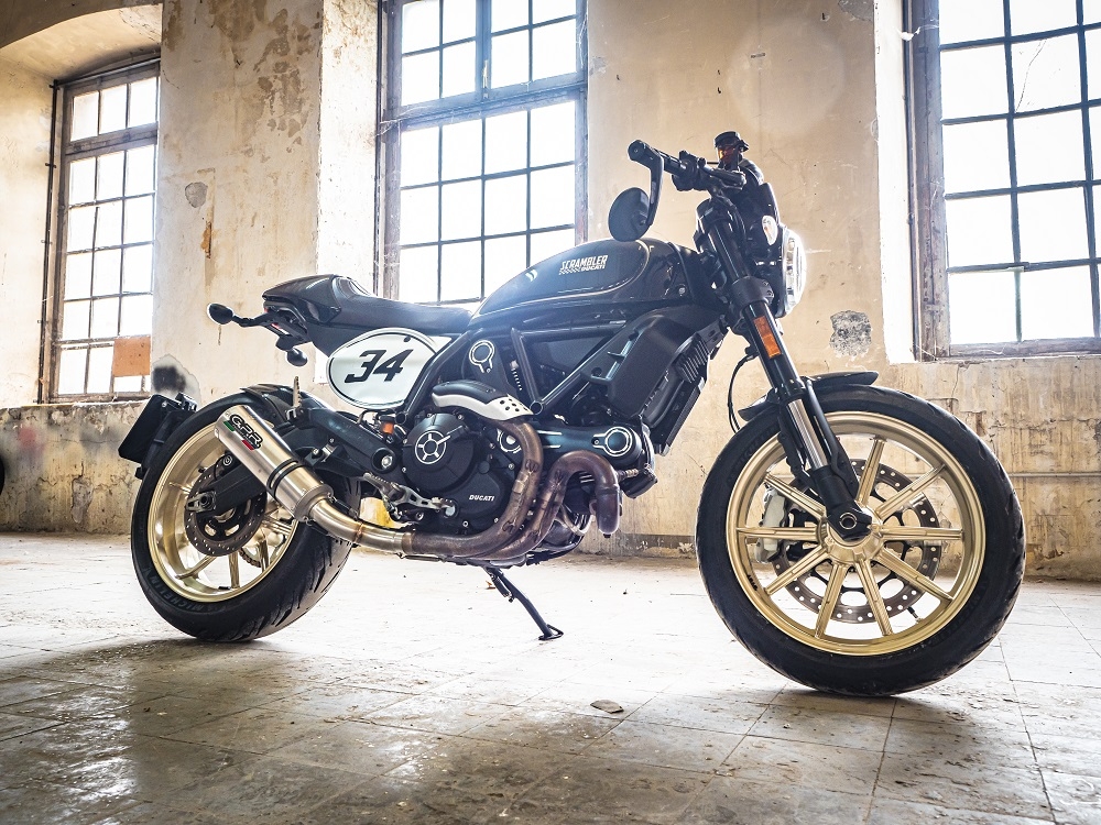 Escape compatible con Ducati Scrambler 800 2017-2020, M3 Titanium Natural, Escape legal, homologado, silenciador con catalizador, db killer desmontable y tubo de conexión específico 