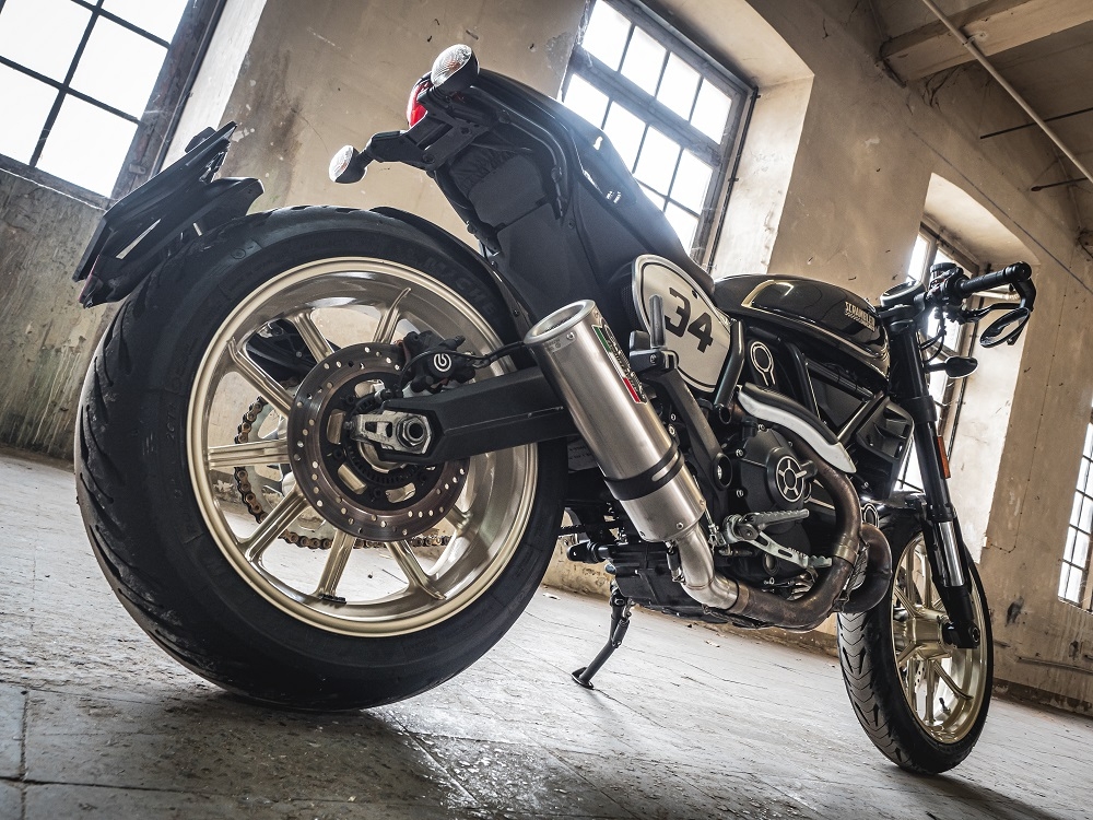 Escape compatible con Ducati Scrambler 800 2017-2020, M3 Titanium Natural, Escape legal, homologado, silenciador con catalizador, db killer desmontable y tubo de conexión específico 