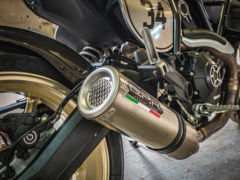 Escape compatible con Ducati Scrambler 800 2017-2020, M3 Titanium Natural, Escape legal, homologado, silenciador con catalizador, db killer desmontable y tubo de conexión específico 