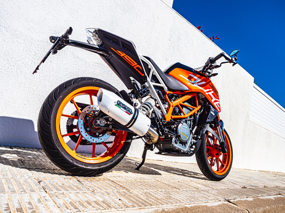 Escape compatible con Ktm Duke 390 2017-2020, Albus Evo4, Escape legal, homologado, silenciador con db killer desmontable y tubo de conexión específico 