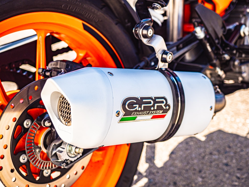 Escape compatible con Ktm Duke 390 2017-2020, Albus Evo4, Escape legal, homologado, silenciador con db killer desmontable y tubo de conexión específico 