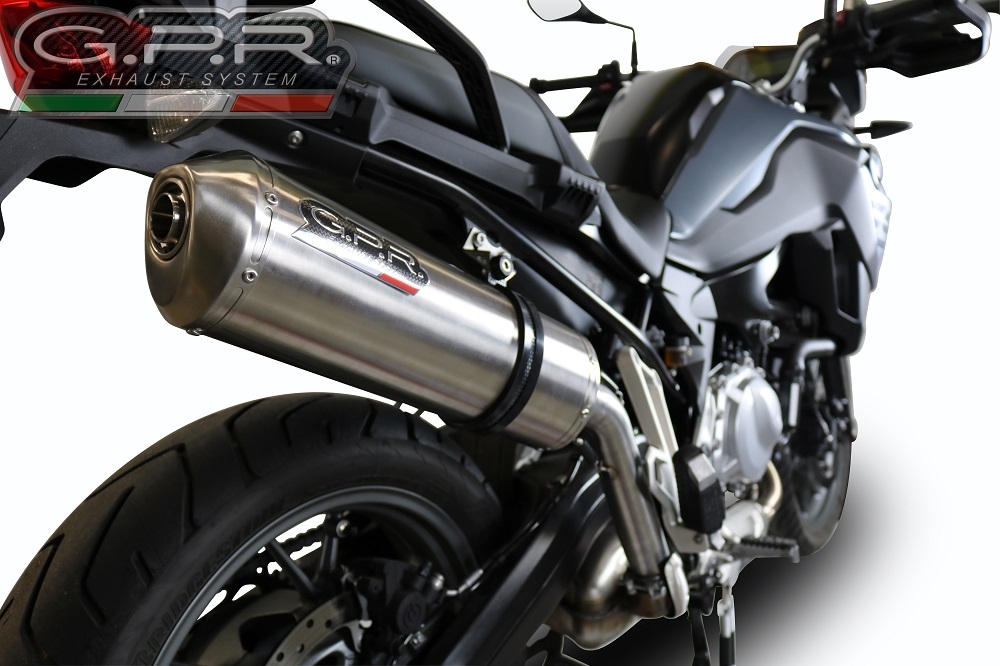 Escape compatible con Bmw F 750 Gs 2018-2020, Satinox, Escape legal, homologado, silenciador con db killer desmontable y tubo de conexión específico 