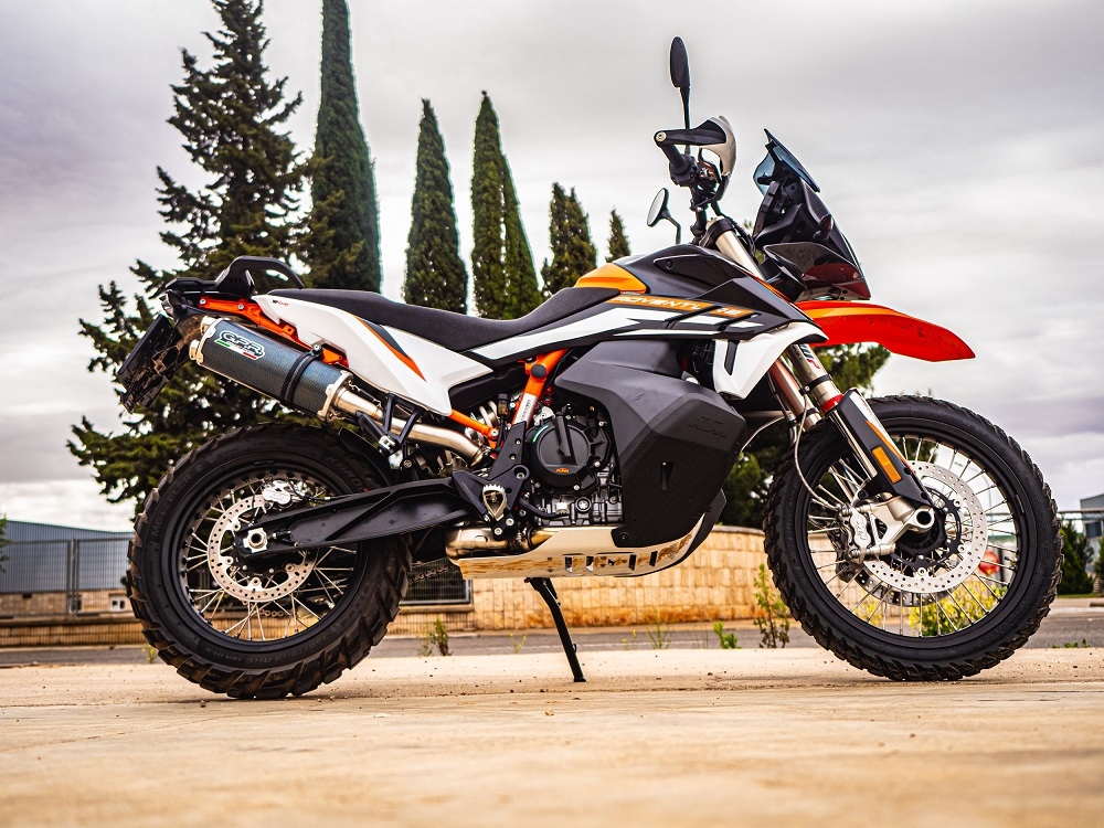 Escape compatible con Ktm Adventure 890 2021-2024, Dual Poppy, Escape legal, homologado, silenciador con db killer desmontable y tubo de conexión específico 
