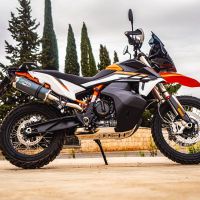 Escape compatible con Ktm Adventure 890 2021-2024, Dual Poppy, Escape legal, homologado, silenciador con db killer desmontable y tubo de conexión específico 