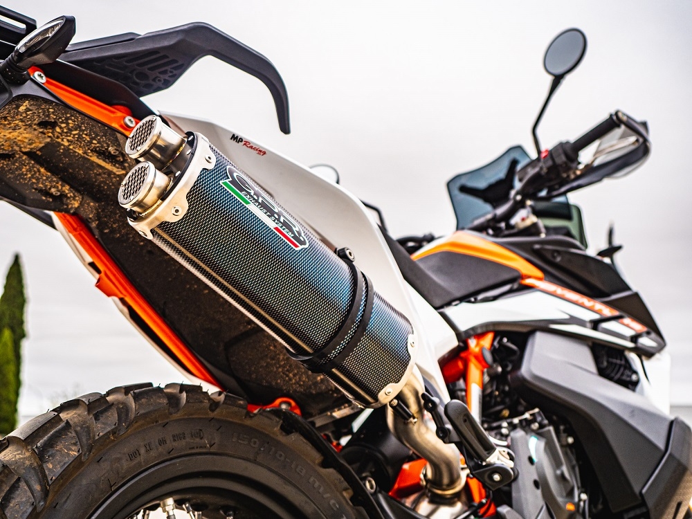 Escape compatible con Ktm Adventure 890 2021-2024, Dual Poppy, Escape legal, homologado, silenciador con db killer desmontable y tubo de conexión específico 