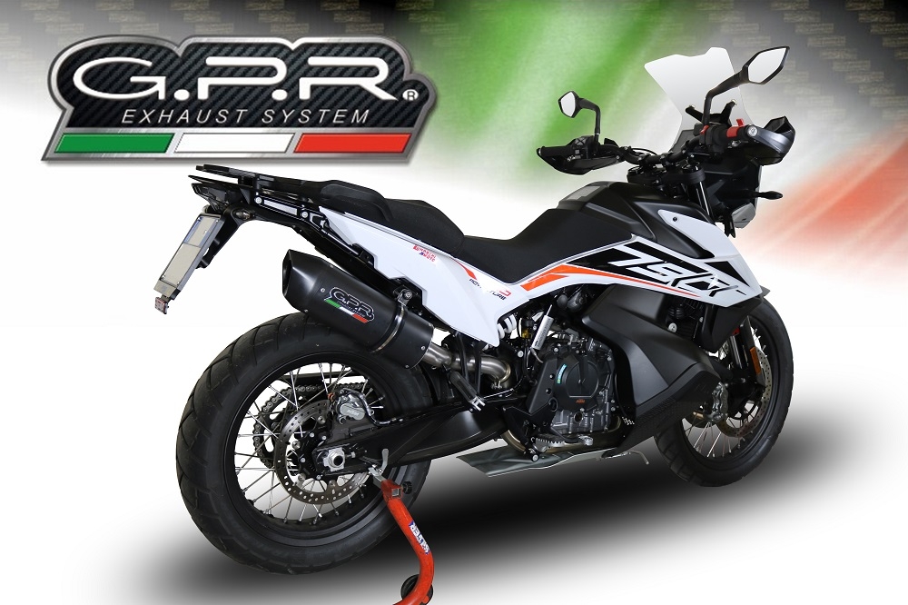 Escape compatible con Ktm Adventure 790 2021-2024, Furore Nero, Escape racing, silenciador con tubo de conexion, articulo sin homologacion 