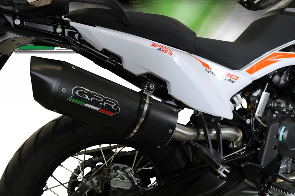 Escape compatible con Ktm Adventure 790 2021-2024, Furore Nero, Escape racing, silenciador con tubo de conexion, articulo sin homologacion 