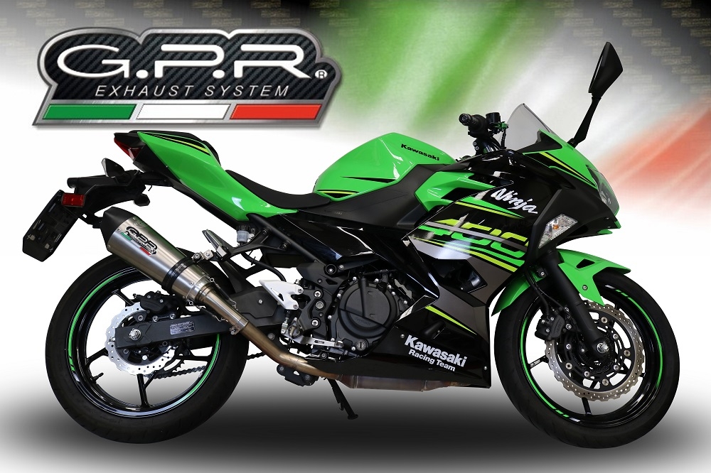 Escape compatible con Kawasaki Ninja 400 2018-2022, GP Evo4 Titanium, Escape legal, homologado, silenciador con db killer desmontable y tubo de conexión específico 