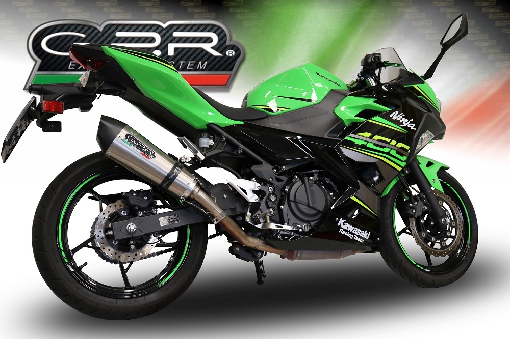 Escape compatible con Kawasaki Ninja 400 2018-2022, GP Evo4 Titanium, Escape legal, homologado, silenciador con db killer desmontable y tubo de conexión específico 