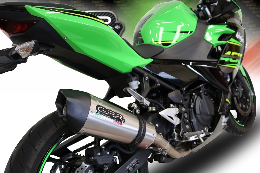 Escape compatible con Kawasaki Ninja 400 2018-2022, GP Evo4 Titanium, Escape legal, homologado, silenciador con db killer desmontable y tubo de conexión específico 