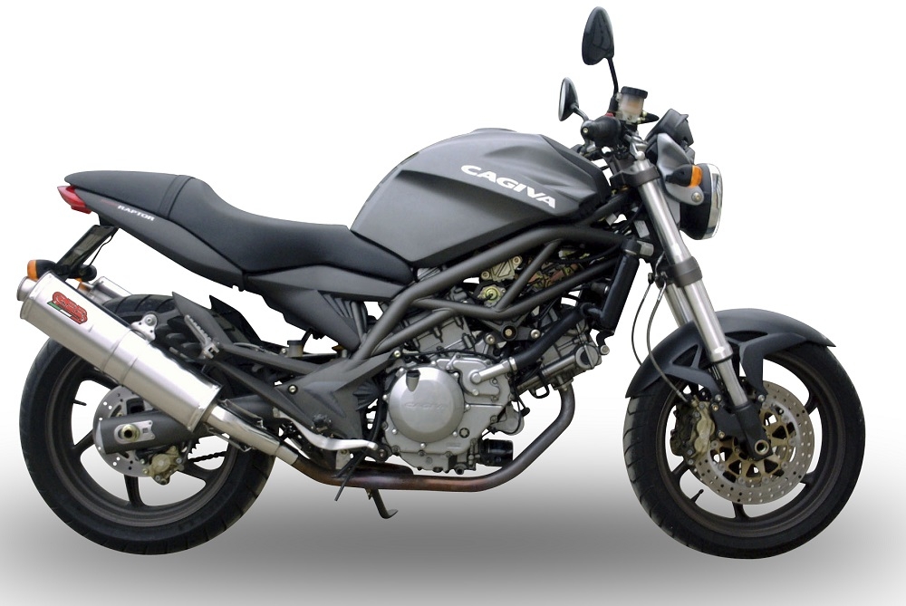 Escape compatible con Cagiva Raptor 650 2001-2005, Trioval, Par de terminales de escape homologados, con db killer extraíbles y tubos de conexión específicos 
