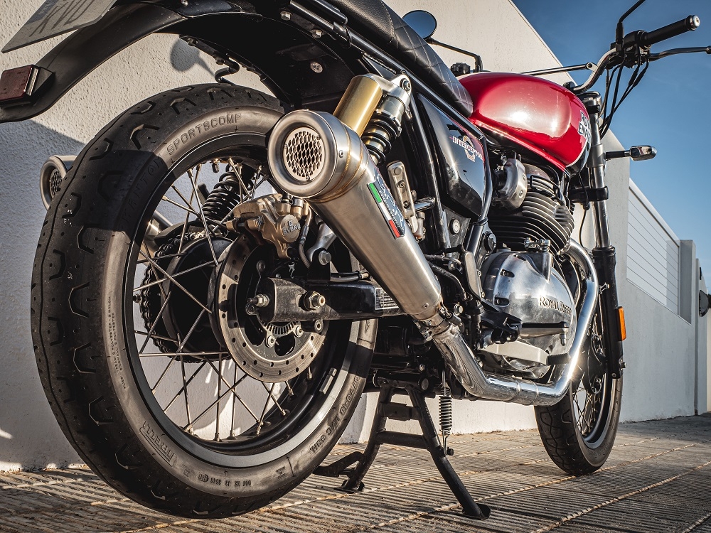 Escape compatible con Royal Enfield Continental 650 2019-2020, Powercone Evo, Par de terminales de escape homologados, con db killer extraíble, catalizadores y tubo de conexión específico 