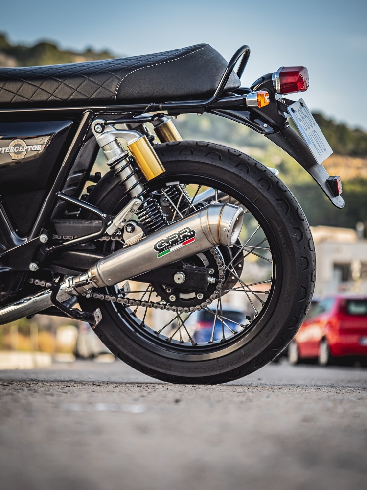 Escape compatible con Royal Enfield Continental 650 2019-2020, Powercone Evo, Par de terminales de escape homologados, con db killer extraíble, catalizadores y tubo de conexión específico 