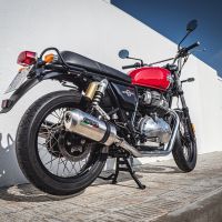 Escape compatible con Royal Enfield Interceptor 650 2019-2020, Satinox, Par de terminales de escape homologados, con db killer extraíble, catalizadores y tubo de conexión específico 