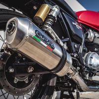 Escape compatible con Royal Enfield Interceptor 650 2019-2020, Satinox, Par de terminales de escape homologados, con db killer extraíble, catalizadores y tubo de conexión específico 