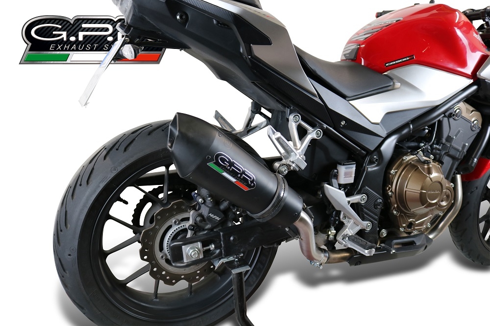 GPR escape compatible con  Honda NX500 2024-2025, New Grand Prix Evo Black Titanium, Escape legal, homologado, silenciador con db killer desmontable y tubo de conexión específico 