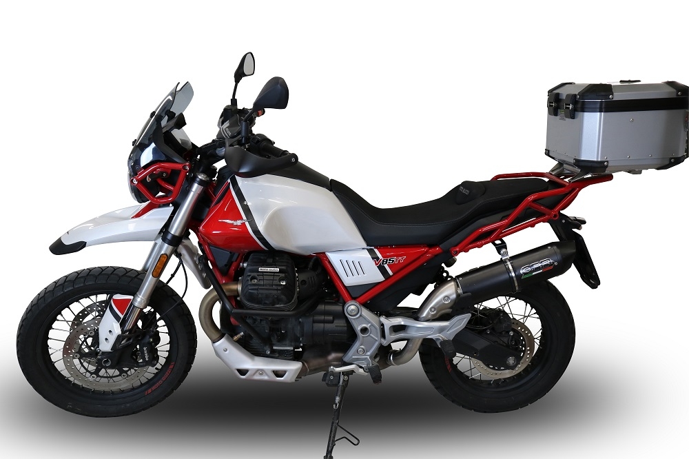 Escape compatible con Moto Guzzi V85 TT 2021-2024, Furore Nero, Escape racing, silenciador con tubo de conexion, articulo sin homologacion 