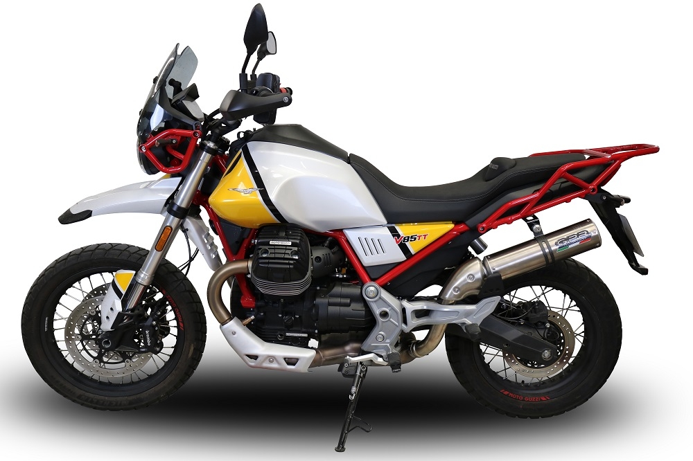 Escape compatible con Moto Guzzi V85 TT 2019-2020, M3 Titanium Natural, Escape legal, homologado, silenciador con db killer desmontable y tubo de conexión específico 