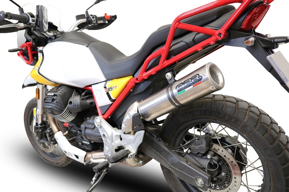 Escape compatible con Moto Guzzi V85 TT 2019-2020, M3 Titanium Natural, Escape legal, homologado, silenciador con db killer desmontable y tubo de conexión específico 