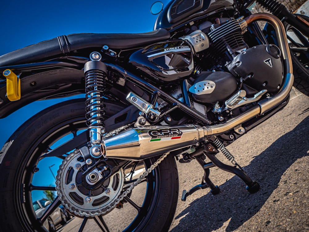 Escape compatible con Triumph Street Twin 900 2020-2021, Vintacone, Par de terminales de escape homologados, con db killer extraíbles y tubos de conexión específicos 