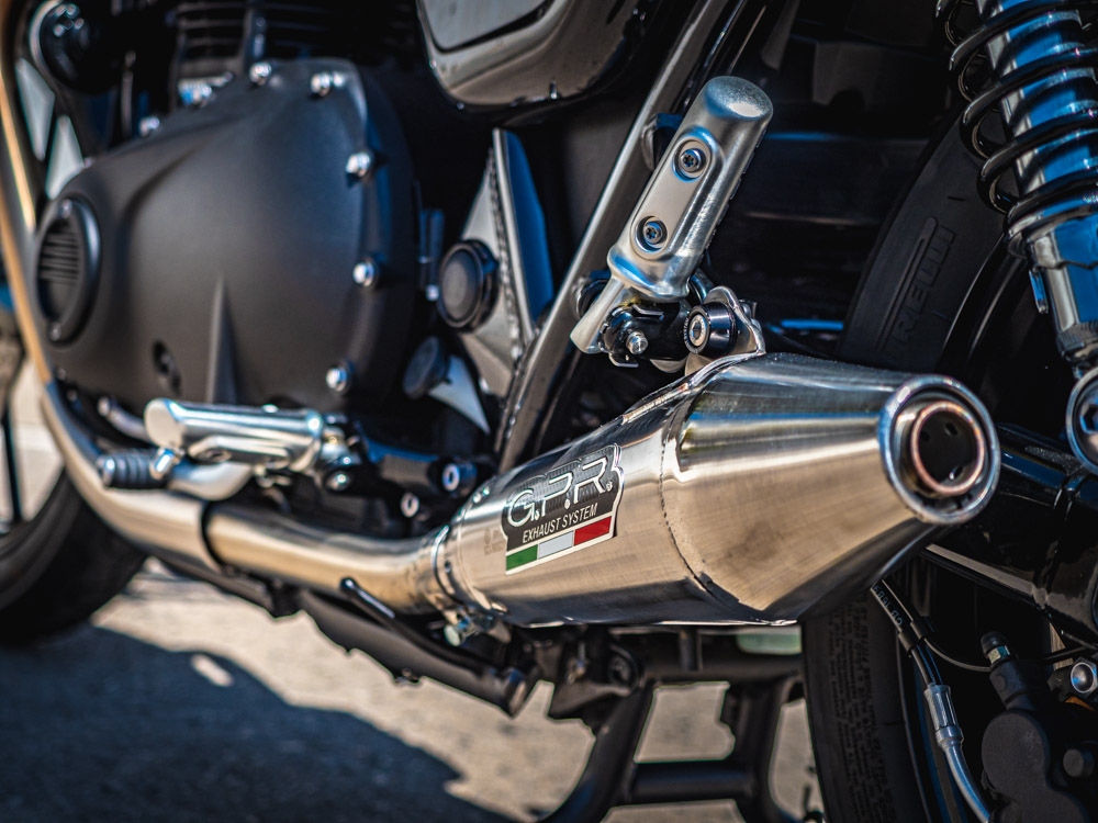 Escape compatible con Triumph Street Twin 900 2020-2021, Vintacone, Par de terminales de escape homologados, con db killer extraíbles y tubos de conexión específicos 