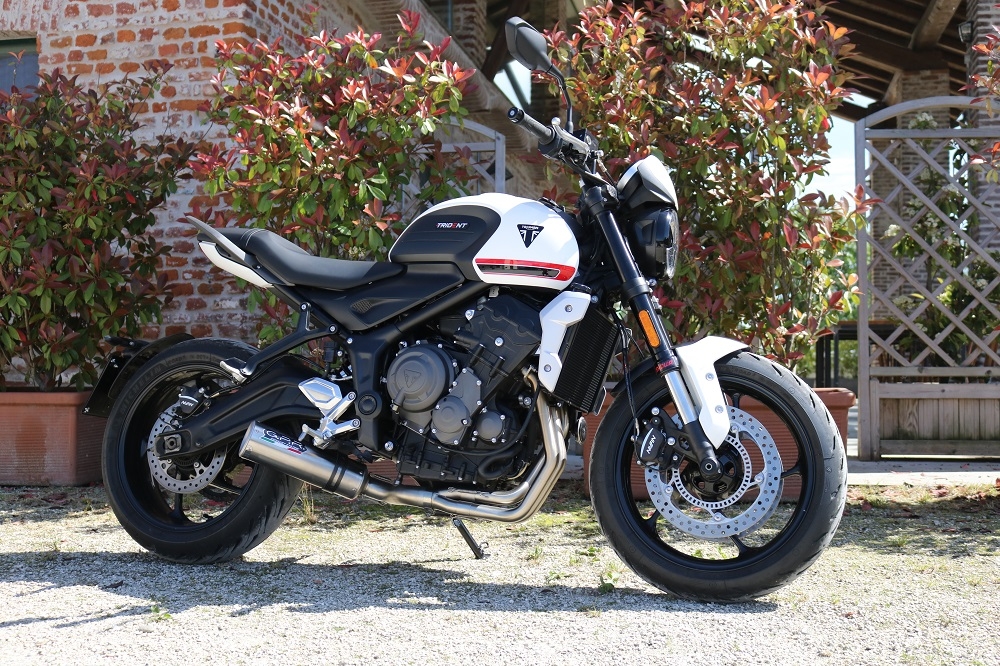 Escape compatible con Triumph Trident 660 2021-2024, M3 Inox , Escape completo racing, incluyendo colector y db killer desmontable, sin homologación 