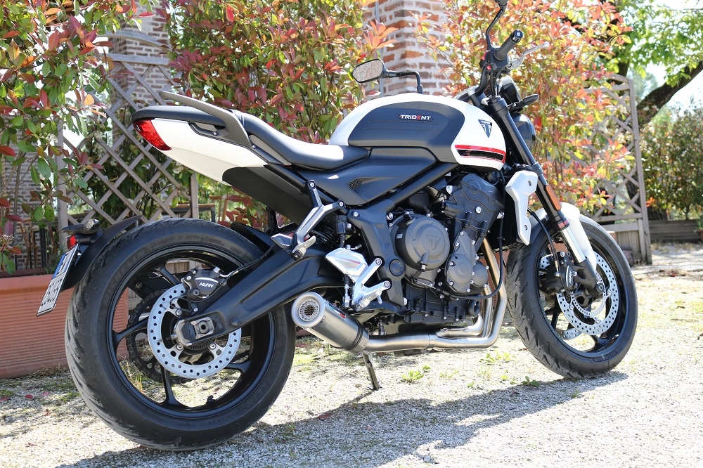 Escape compatible con Triumph Trident 660 2021-2024, M3 Inox , Escape completo racing, incluyendo colector y db killer desmontable, sin homologación 