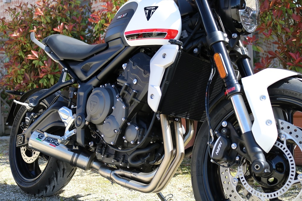 Escape compatible con Triumph Trident 660 2021-2024, M3 Inox , Escape completo racing, incluyendo colector y db killer desmontable, sin homologación 
