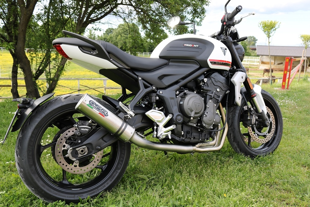 Escape compatible con Triumph Trident 660 2021-2024, M3 Inox , Escape completo racing, incluyendo colector y db killer desmontable, sin homologación 