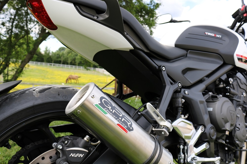 Escape compatible con Triumph Trident 660 2021-2024, M3 Inox , Escape completo racing, incluyendo colector y db killer desmontable, sin homologación 