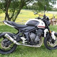 Escape compatible con Triumph Trident 660 2021-2024, M3 Titanium Natural, Escape completo homologado y legal,con catalizador incluido db killer extraíble 
